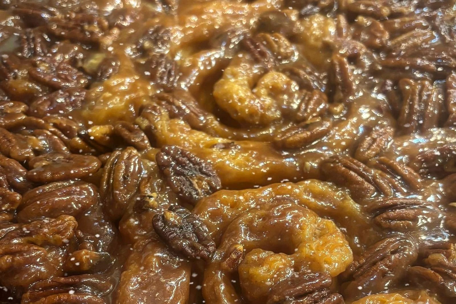 Pan of caramel pecan rolls