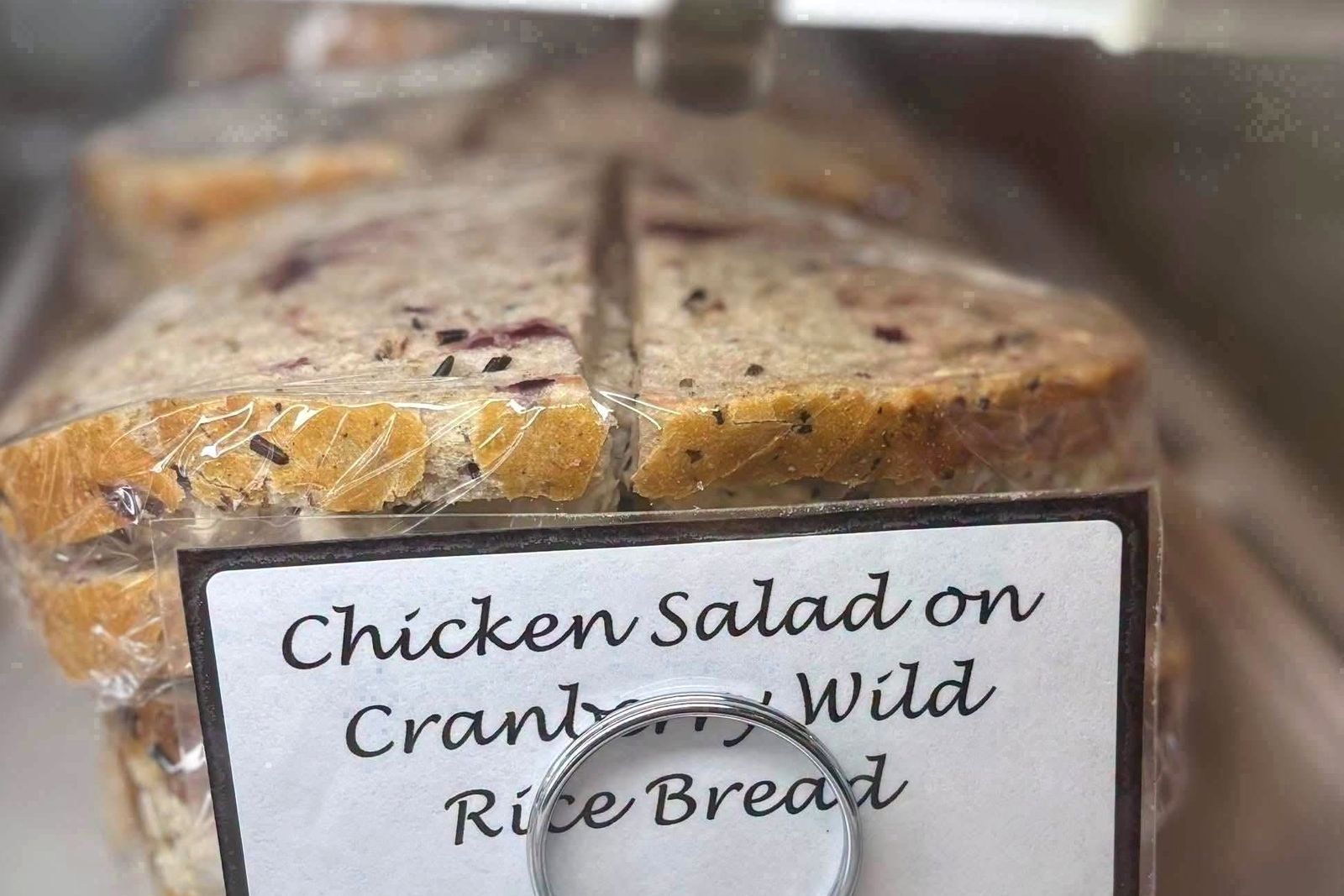 Chicken salad sandwich on cranberry wild rice bread